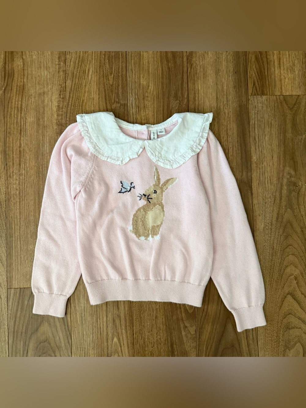 Janie & Jack Pink Bunny Sweater with White Peter Pan Collar
